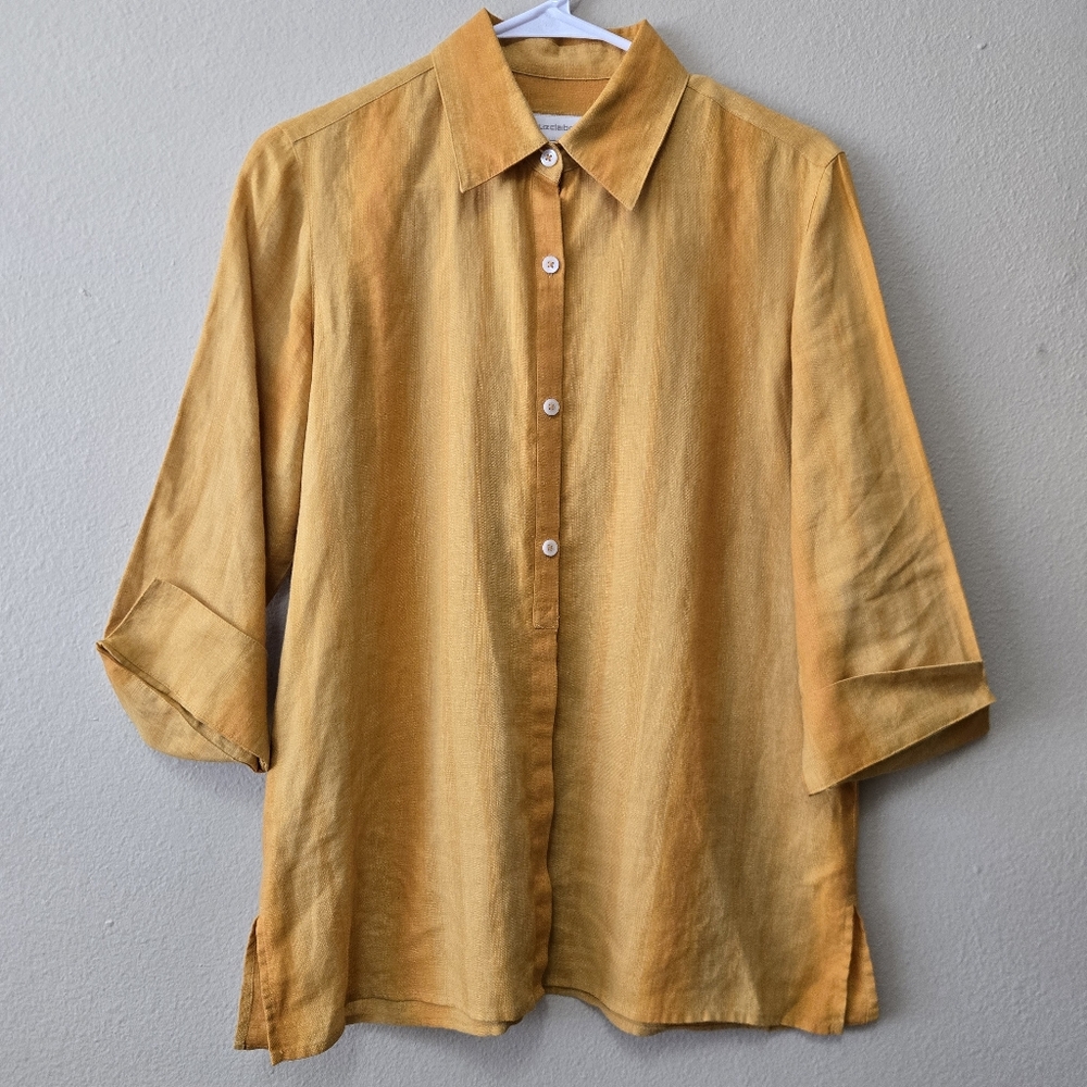 LIZ CLABORNE S Orange Linen Button Down Top Minimalist Breathable Elevated Basic